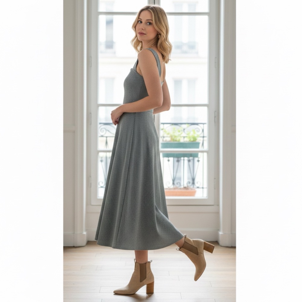 Nine Britton Stitch Fix Sleeveless Square Neck Ribbed Midi Dress Blue Sz Medium - Picture 3 of 12